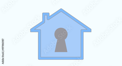 Home security concept, light blue house outline with keyhole symbol inside, white background