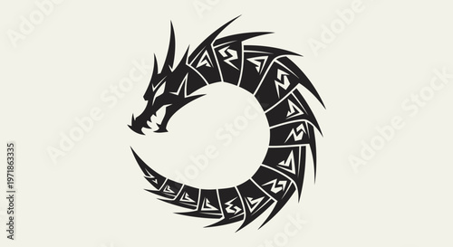 Tribal Dragon Circle Tattoo Design with Ancient Symbols