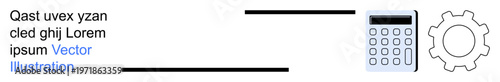 Productivity, tools, technology, business planning, operations, data management. Gear and calculator with placeholder text. Productivity and tools concepts