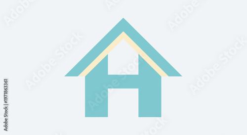 Abstract House Shape Logo Icon with Letter H, Teal and Yellow Colors, Minimalist Design