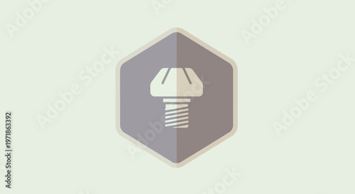 Hexagonal Badge with Flathead Screw Icon on Light Green Background