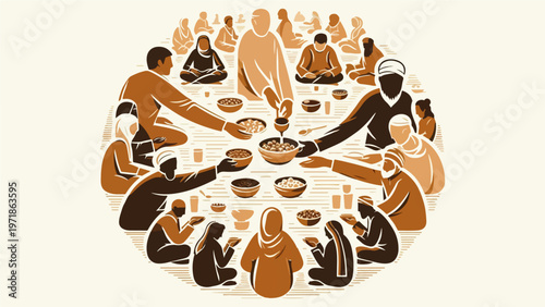Communal Indian Meal Sharing Illustration