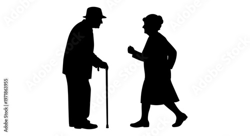 Silhouette of elderly couple interacting Vector, illustration