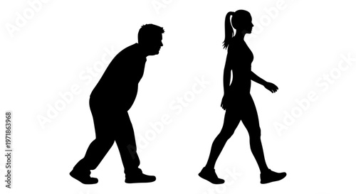 A man and woman walk in opposite directions Vector, illustration