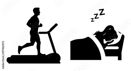 A man runs on a treadmill while a woman slesvg Vector, illustration