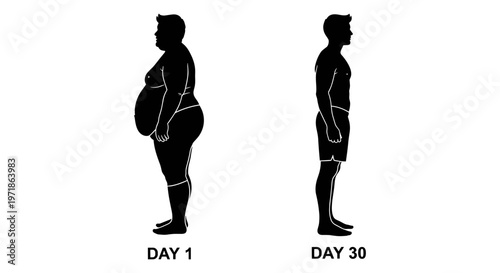 Weight loss transformation over thirty days Vector, illustration
