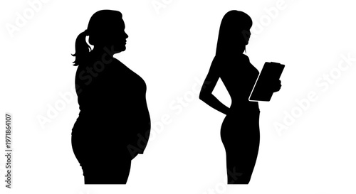 Silhouette of two women with contrasting body types Vector, illustration