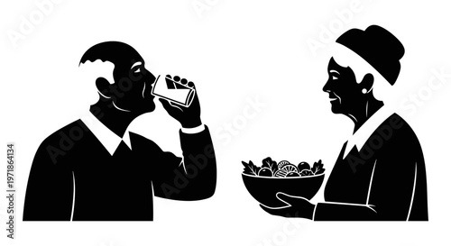A man drinking a beverage offered by a woman Vector, illustration