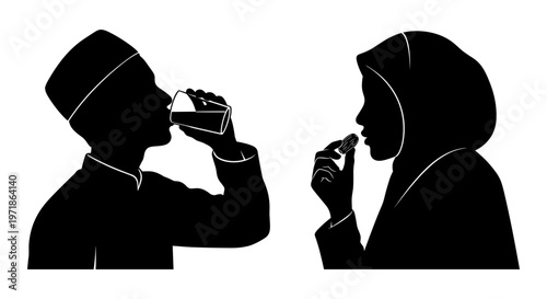A man and woman drinking from a glass and a bottle Vector, illustration