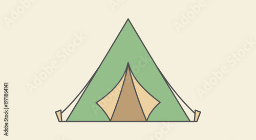 Minimalist Green Canvas Tent Icon Isolated on Cream Background
