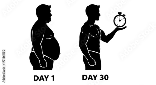 Man silhouette before and after weight loss Vector, illustration