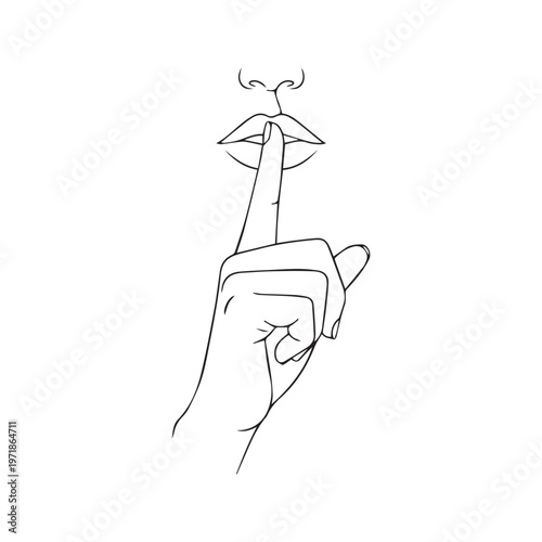 Continuous line drawing of a woman holding finger to her lips making a shh silence gesture minimalist vector illustration
