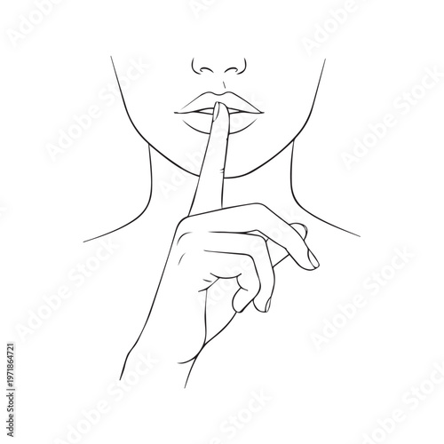 Continuous line drawing of a woman holding finger to her lips making a shh silence gesture minimalist vector illustration
