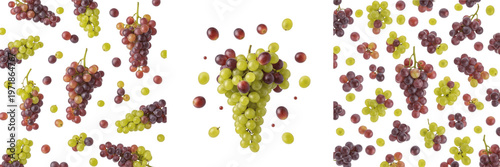 Foto Grapes with loose grape grains flying isolated on white background, Vitis vinife
