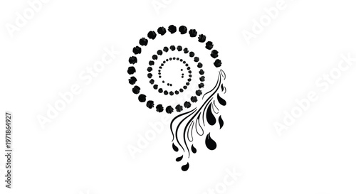 Abstract spiral pattern composed of dots and flowing organic shapes suggests cosmic or natural evolution.