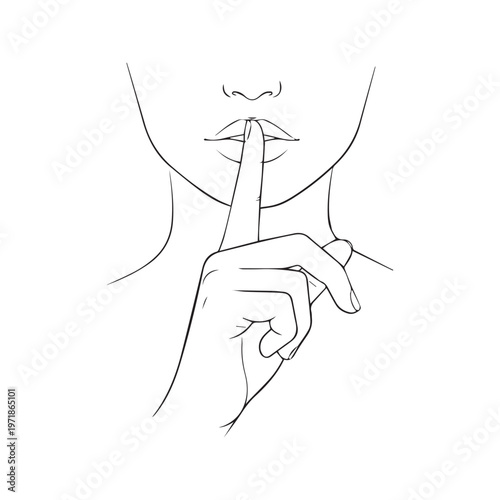 Continuous line drawing of a woman holding finger to her lips making a shh silence gesture minimalist vector illustration
