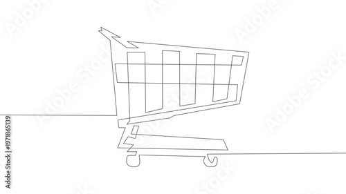 Shopping cart continuous line. Continuous one line drawing trolly. Black, friday concept. Single line drawing .