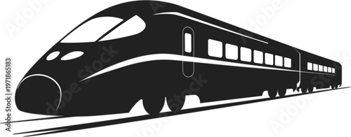 high speed train silhouette, modern railway transport, bullet train concept, fast travel, public transportation, black isolated illustration, rail system design