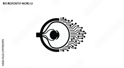 An abstract representation of bio-responsive micro user interface technology integrated into an eye shows digital circuits extending from the pupil area.