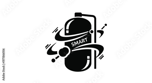 Abstract black silhouette of a water heater tank with swirling lines and the word 'SMART'.
