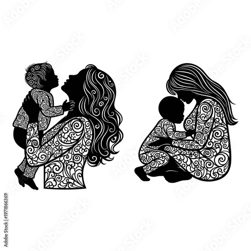 Mothers and children sharing a close bond in intricate traditional attire Vector, illustration