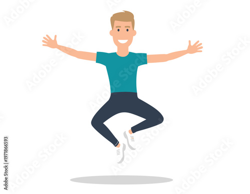 A Man jumping in the air with his arms outstretched, expressing joy and freedom