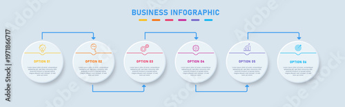 Modern Business Infographic Timeline with 6 Circular Steps and Minimal Clean Corporate Design