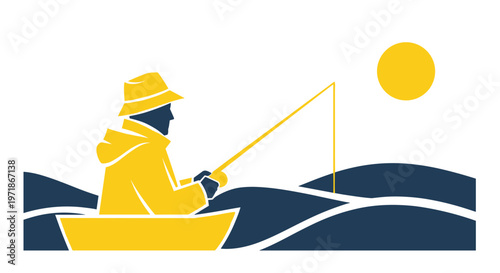 Man in a boat fishing.