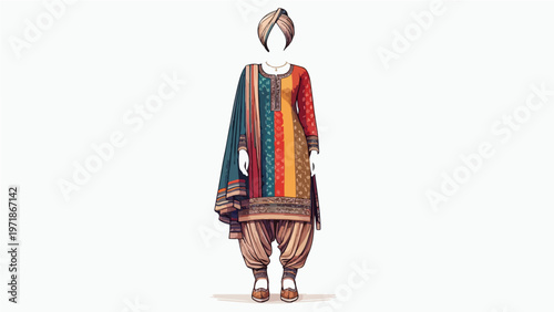 Traditional Punjabi Outfit Illustration