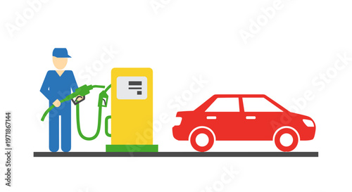 Man refueling red car.