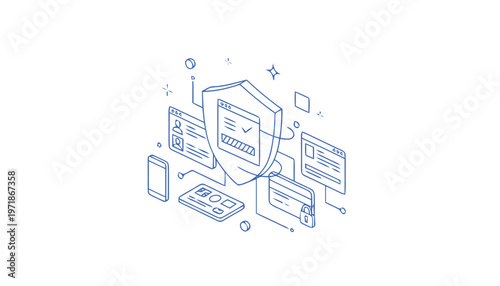 Digital Security Shield Protecting Data on Connected Devices.