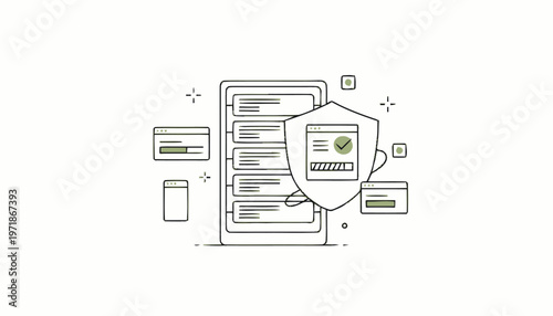 Digital Security Shield Protecting Data on Electronic Device.