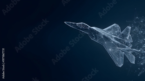 Fifth Generation Fighter Data Link Concept with Stealth Signatures and Network Nodes, Advanced Aerospace and Network Warfare Visualization with Copy Space