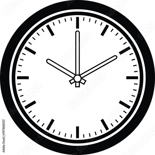 Classic analog clock displaying a time close to ten minutes past three Vector