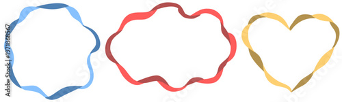 カラフルなリボンで構成された装飾フレームとハート型デザインのセット・バナーやメッセージカードに使える柔らかい印象のベクター素材