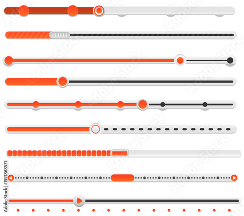 洗練されたオレンジカラーのUIスライダーとプログレスバーのバリエーションセット・Webデザインやアプリインターフェースに最適なフラットベクター素材集