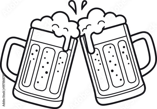 Two mugs of beer clinking together in a toast celebration Vector