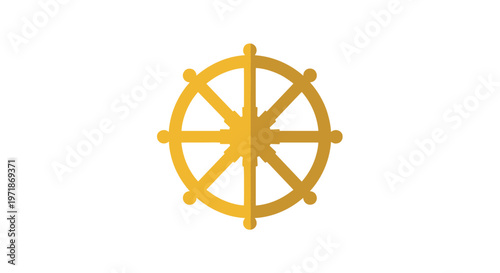 Golden Buddhist Dharma Wheel Symbol.