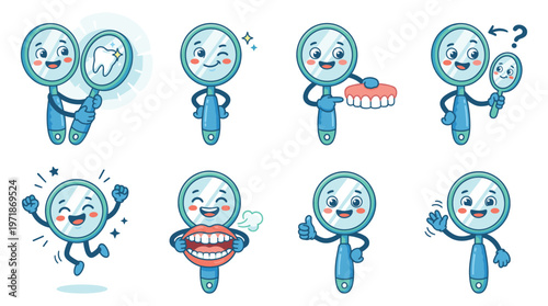 Dental Care Healthcare Medical Character Set Poses And Activities Collection of cute mirror mascots