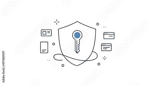 Digital Security Shield with Key Icon, Data Protection Concept.
