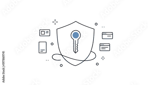 Digital Security Shield with Key Icon for Data Protection.