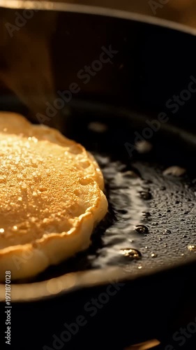 Golden Pancake in Oven Close-up
