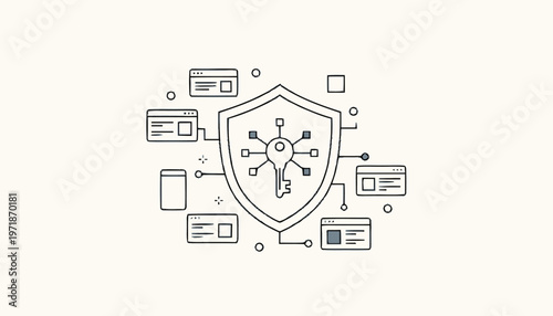 Digital Security Shield with Key Protecting Online Data and Information.