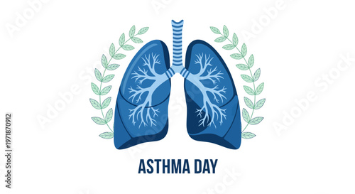 Modern flat vector illustration of human lungs with bronchial tree anatomy for World Asthma Day awareness campaign.