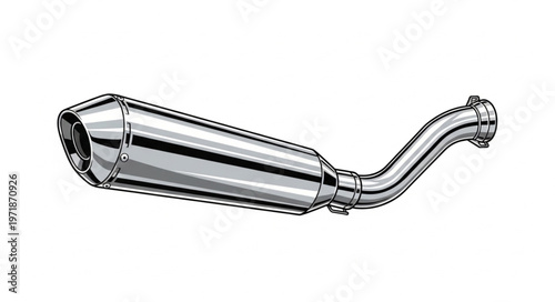Motorcycle Exhaust System Illustration - Chrome Muffler and Pipe.