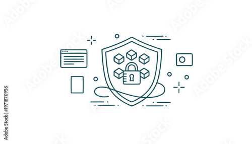 Digital Security Shield with Lock Symbolizing Data Protection.