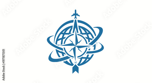 Elegant Blue Compass Rose Globe Logo for Travel and Navigation.