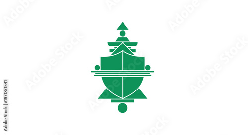 Green abstract geometric design with symmetrical shapes on white background.