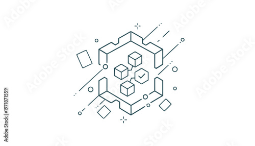 Geometric shapes and 3D cubes structure.