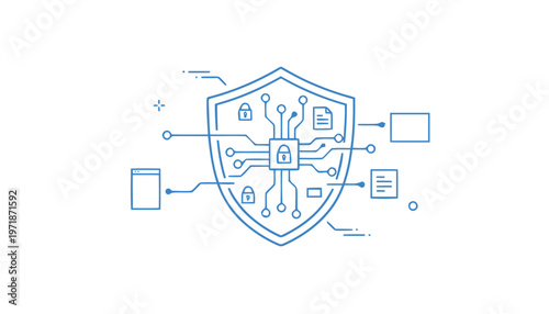 Digital Shield Protecting Data with Integrated Circuit and Security Lock.